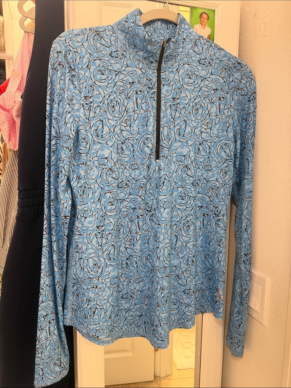 Jofit Sky Blue Floral Quarter-Zip Long Sleeve Top